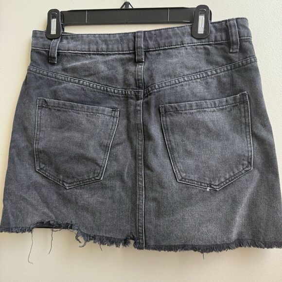 We The Free People Zip It Up Denim Mini Skirt Womens Black Raw Hem Pockets Sz 28 - Picture 4 of 5